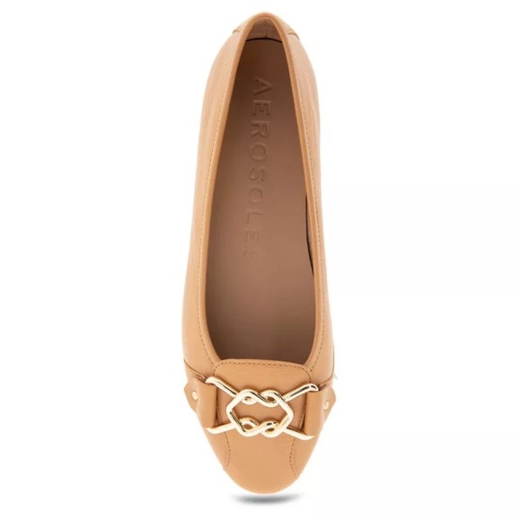 AEROSOLES Bia Flats Women Tan Loafers Ballet With Gold Accent Round Toe Size 12 - Picture 2 of 7